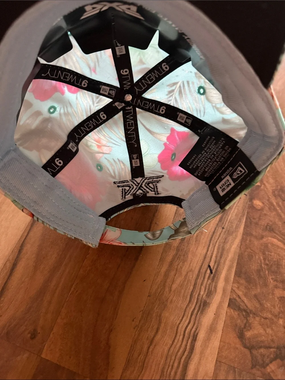 PXG Tropical Floral womans Hat in Aqua and Hot Pink